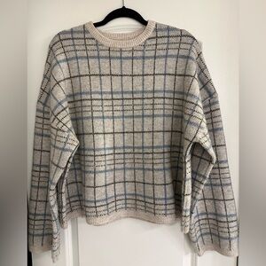 OAK + FORT Plaid Sweater - Cream and Blue